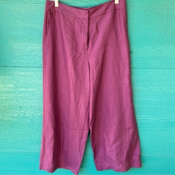 LINEN NWOT WIDE LEG CROPPED PANTS PURPLE EILEEN FISHER SIZE LARGE